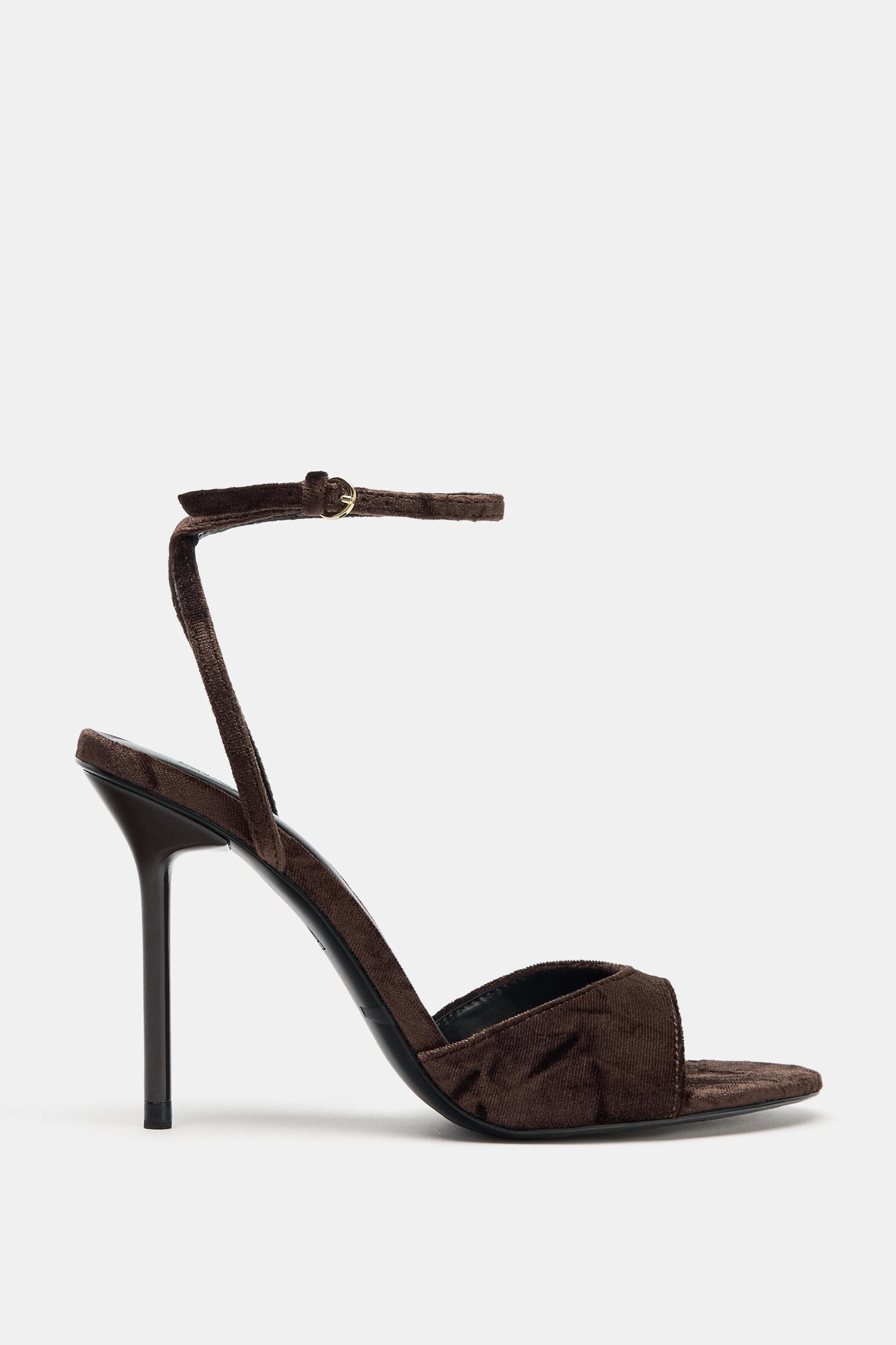 VELVET EFFECT HEELED SANDALS | Zara US