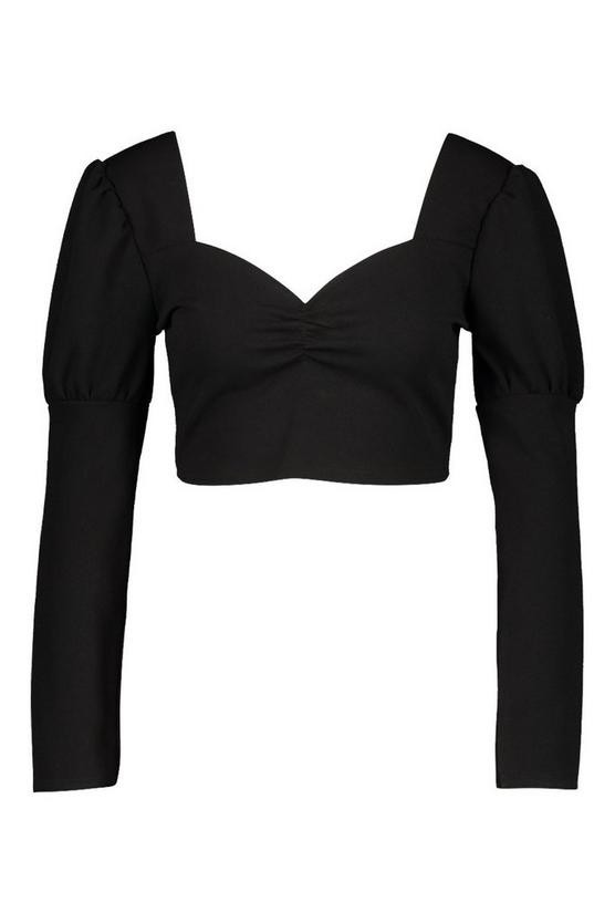 Ruched Front Puff Sleeve Peasant Crop Top | Boohoo.com (UK & IE)