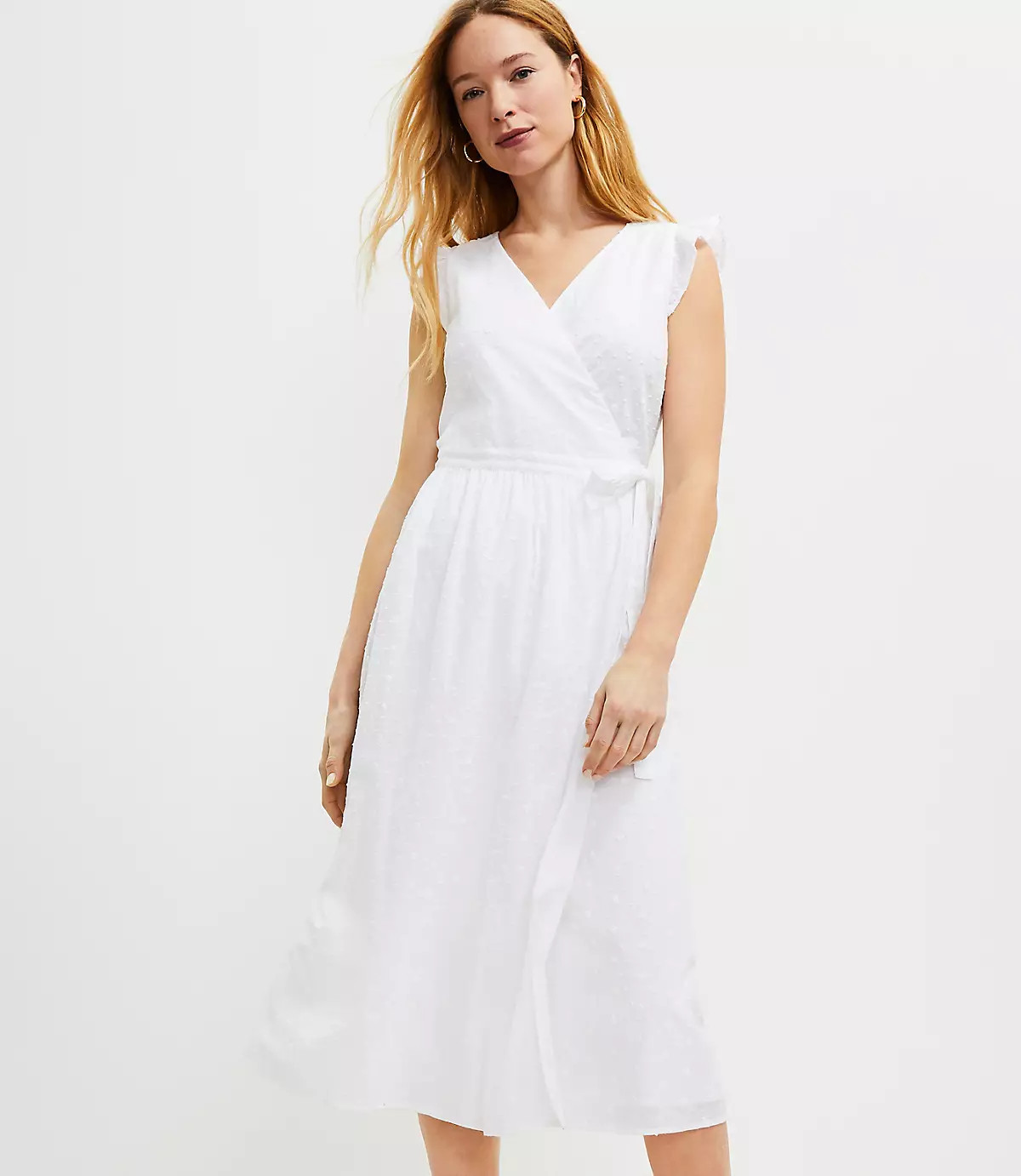 Clip Ruffle Sleeve Midi Wrap Dress | LOFT
