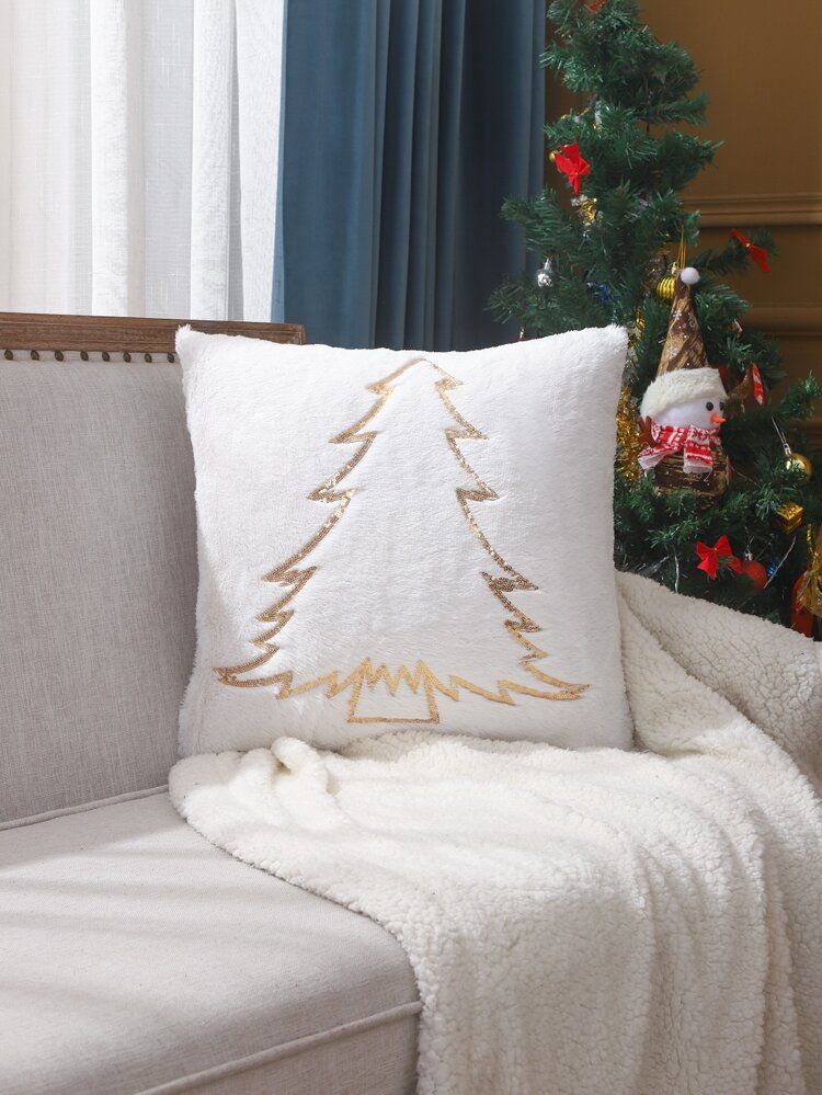 Sequin Christmas Tree Pattern Cushion Cover Without Filler | SHEIN