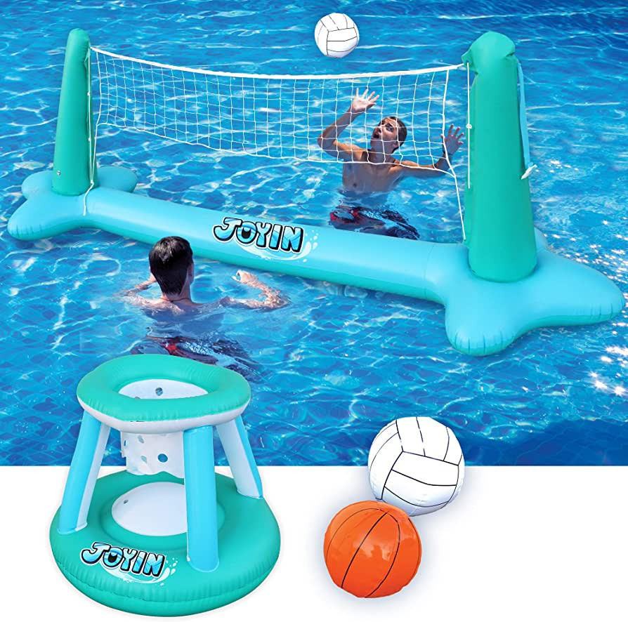 JOYIN Inflatable Pool Float Set Volleyball Net & Basketball Hoops, Floating Swimming Game Toy for... | Amazon (US)