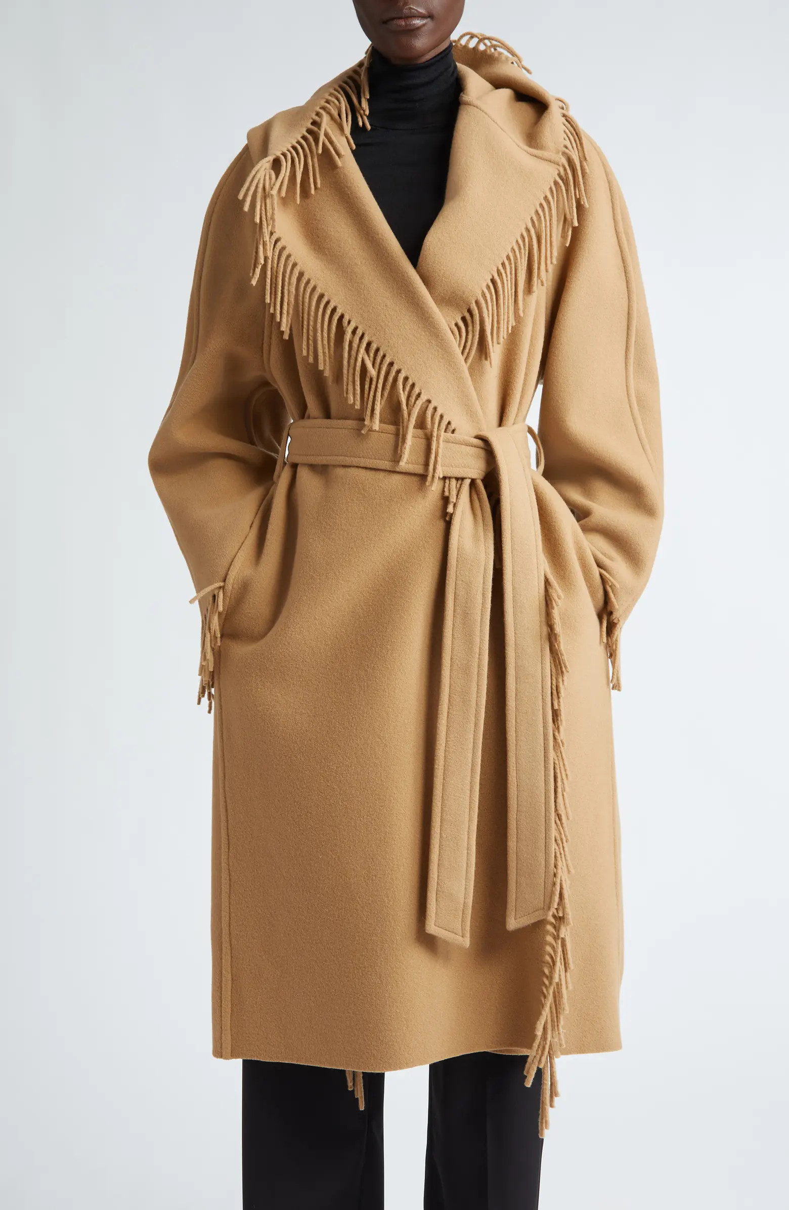 Balenciaga Fringe Wool Hooded Wrap Coat | Nordstrom | Nordstrom