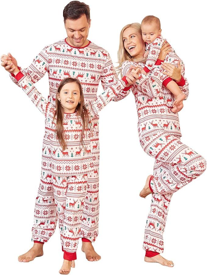 PopReal Family Pajamas Matching Sets Matching Christmas PJs with Deer Tree Printed Pants Long Sle... | Amazon (US)