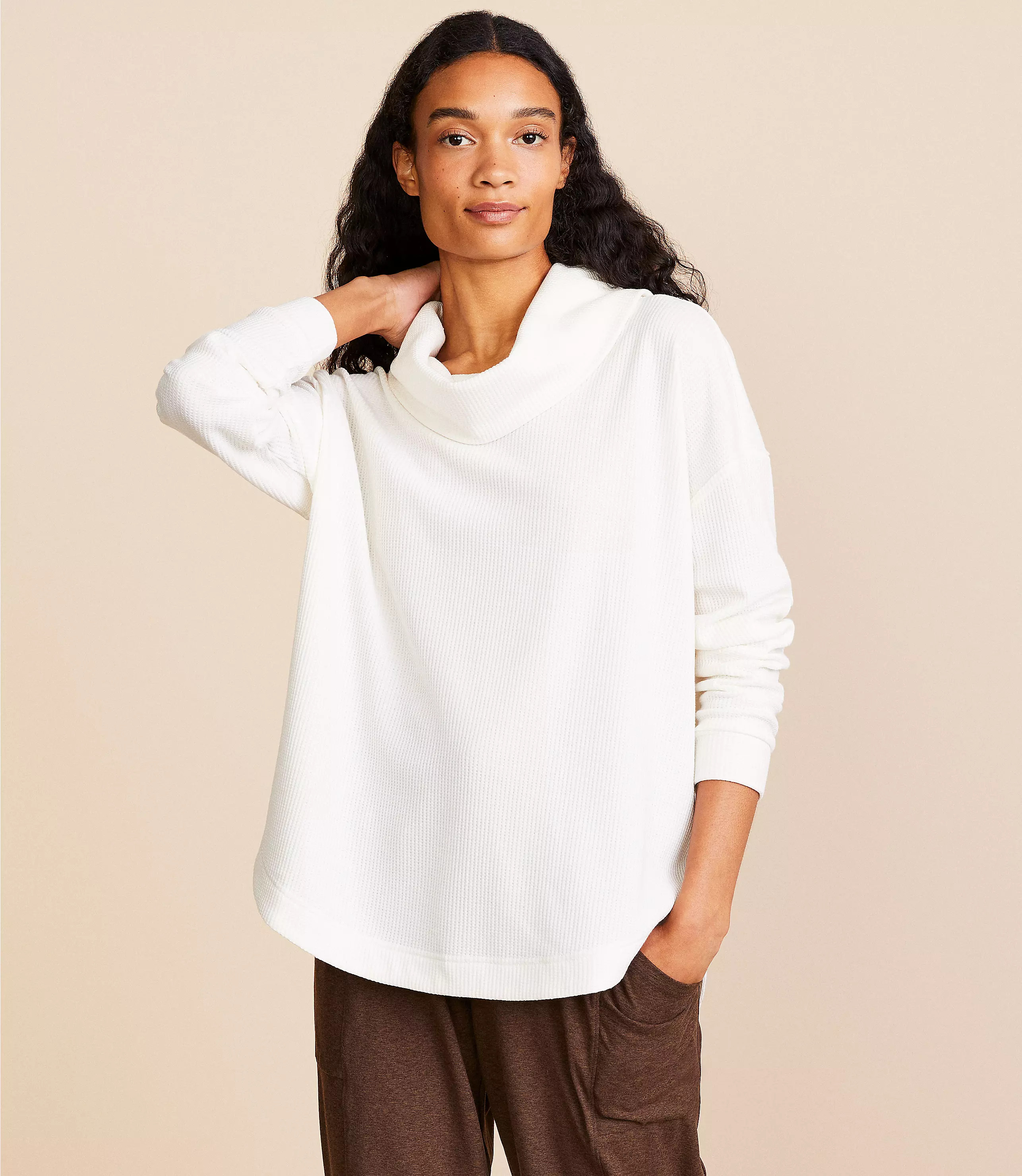 Lou & Grey Brushed Wafflestitch Cowl Tunic Top | LOFT
