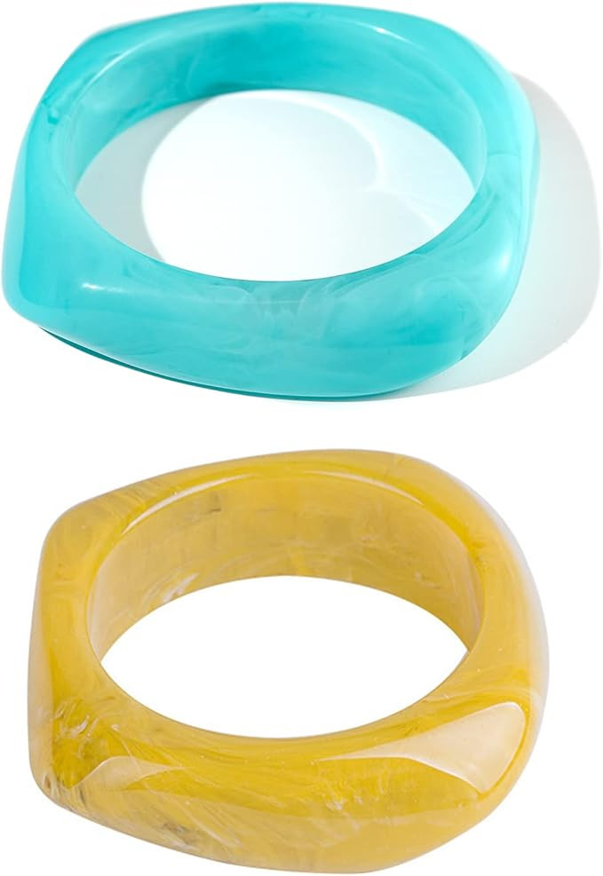 Pingyongchang Multiple Color Square Acrylic Resin Bangle Bracelet Resin Wide Irregular Geometric ... | Amazon (CA)