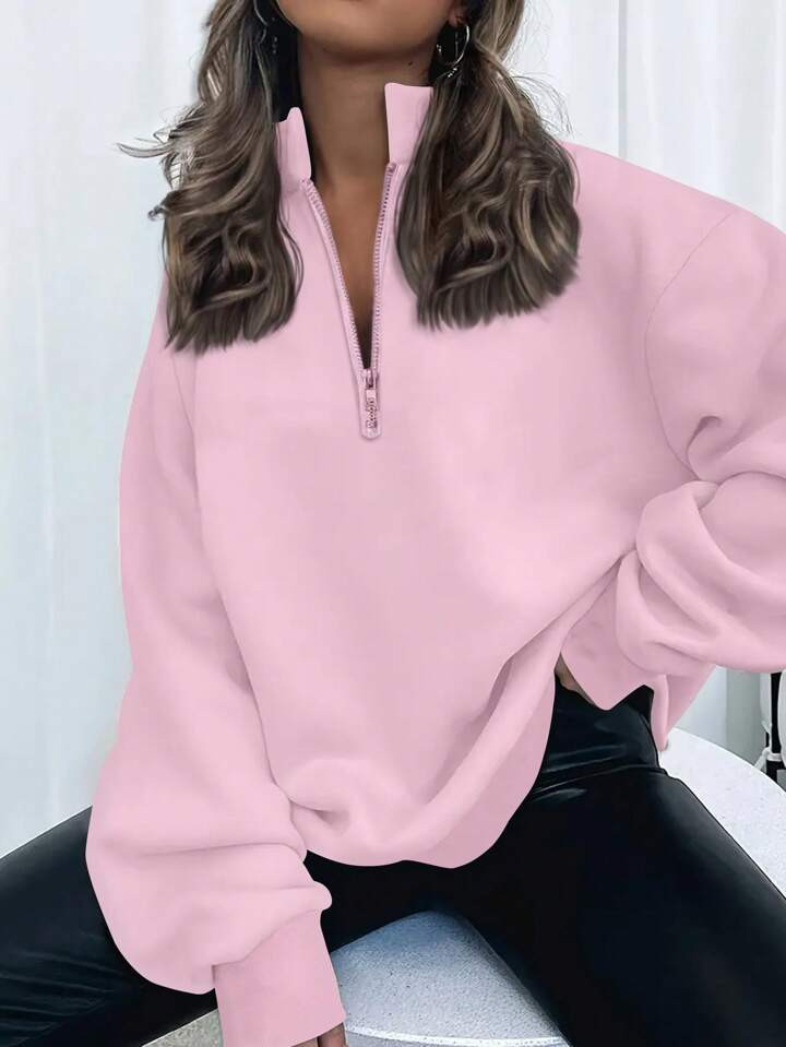 SHEIN x Carly Lawrence INAWLY Women's Casual Solid Color Drop Shoulder Relaxed Half-Zip Up Fleece... | SHEIN