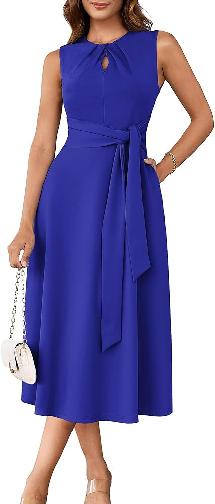 GRACE KARIN Women 2025 Summer Work Dress Sleeveless Tie Waist Elegant Party Cocktail A Line Flowy... | Amazon (US)