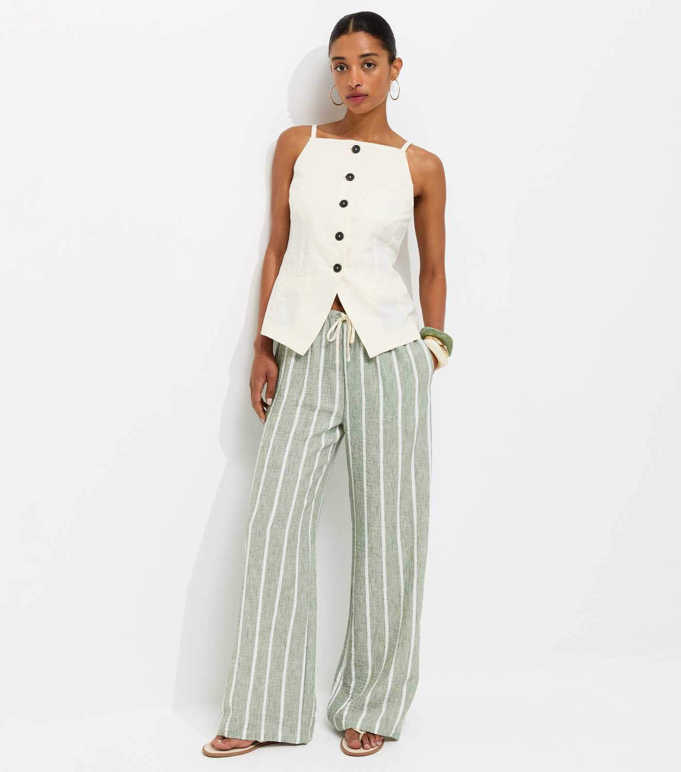 Green Striped Wide Leg Trousers | New Look | New Look (UK)