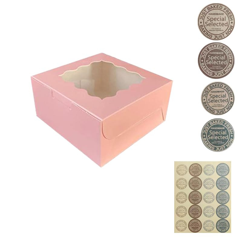 30Pcs (6x6x3 in) Mini Cake Boxes+2 stickers with Display Window for Gift Giving, Bakesale, Cupcak... | Amazon (US)