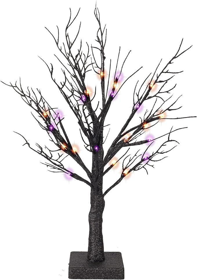 FUNPENY 24LED Lighted Black Birch Spooky Tree, 2FT Halloween Battery Operated Tree Lights with Sp... | Amazon (US)