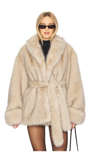 Lovers and Friends Margot Faux Fur Coat in Neutral. - size S | Revolve Clothing (Global)