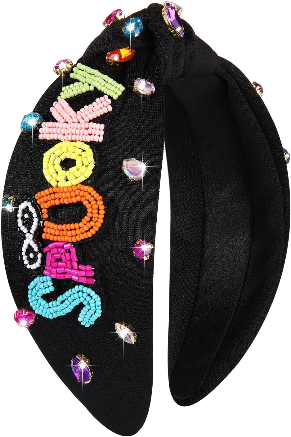Halloween Headband Accessories Rhinestone Jeweled Beaded Knotted Headband Wide Top Knot Hairband Party Favors for Women | Amazon (US)