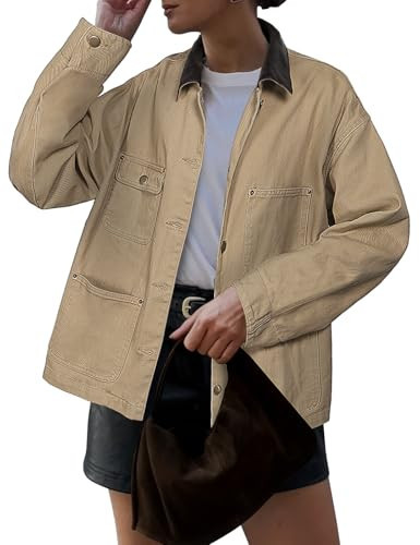 FOMELY Barn Jackets for Women Contrast Collar Fall Jackets Button Down Utility Jacket with Pockets for Women 2025 | Amazon (US)