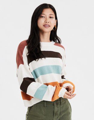 AE Striped Chenille Crew Neck Sweater | American Eagle Outfitters (US & CA)