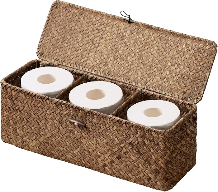 StorageWorks Wicker Basket with Lids, Large Toilet Paper Basket, Seagrass | Amazon (US)