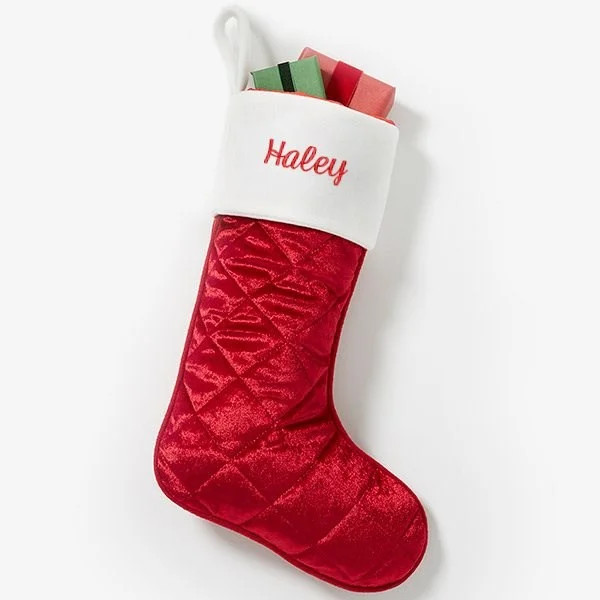 Cozy Quilt Christmas Embroidered Stocking - Red | Personalization Mall