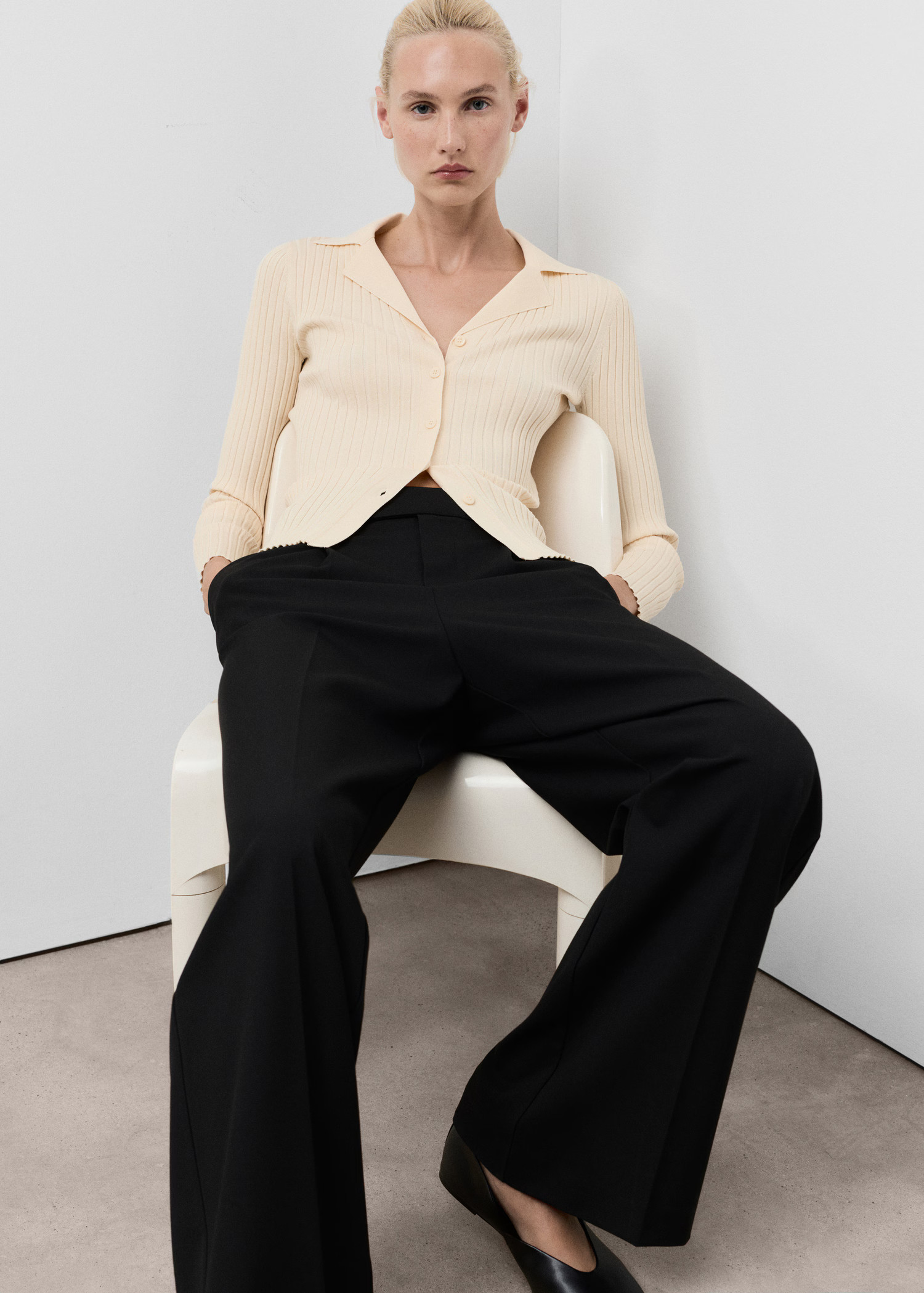 Ribbed lapel cardigan | MANGO (UK)