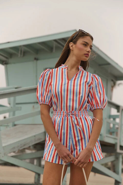 Daly Split Neck Top Stripe | Sugarlips