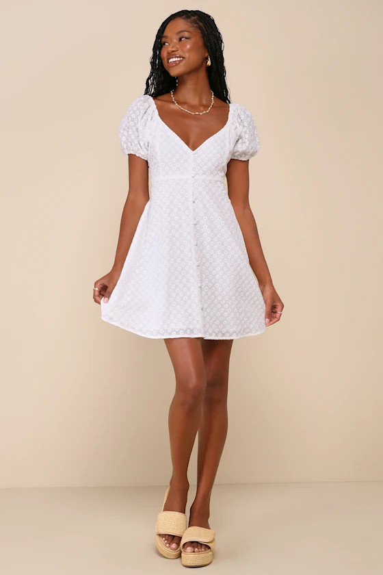 Everlasting Grace White Eyelet Puff Sleeve Mini Dress | Lulus