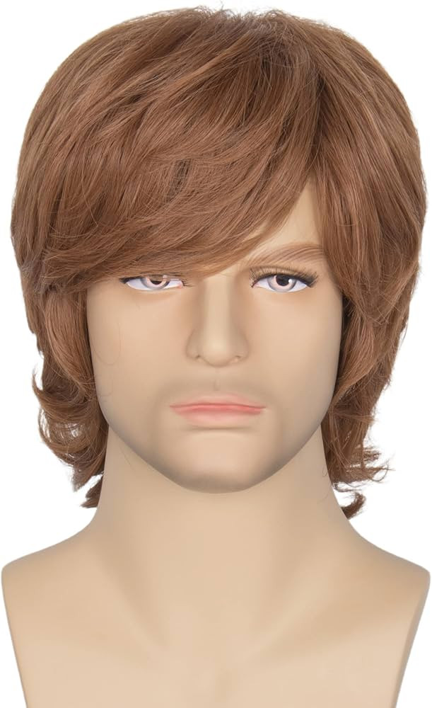 Miss U Hair Shaggy Wig Men Short Wavy Brown Wig Halloween Cosplay 60s 70s Male Rocker Costume Wig | Amazon (US)