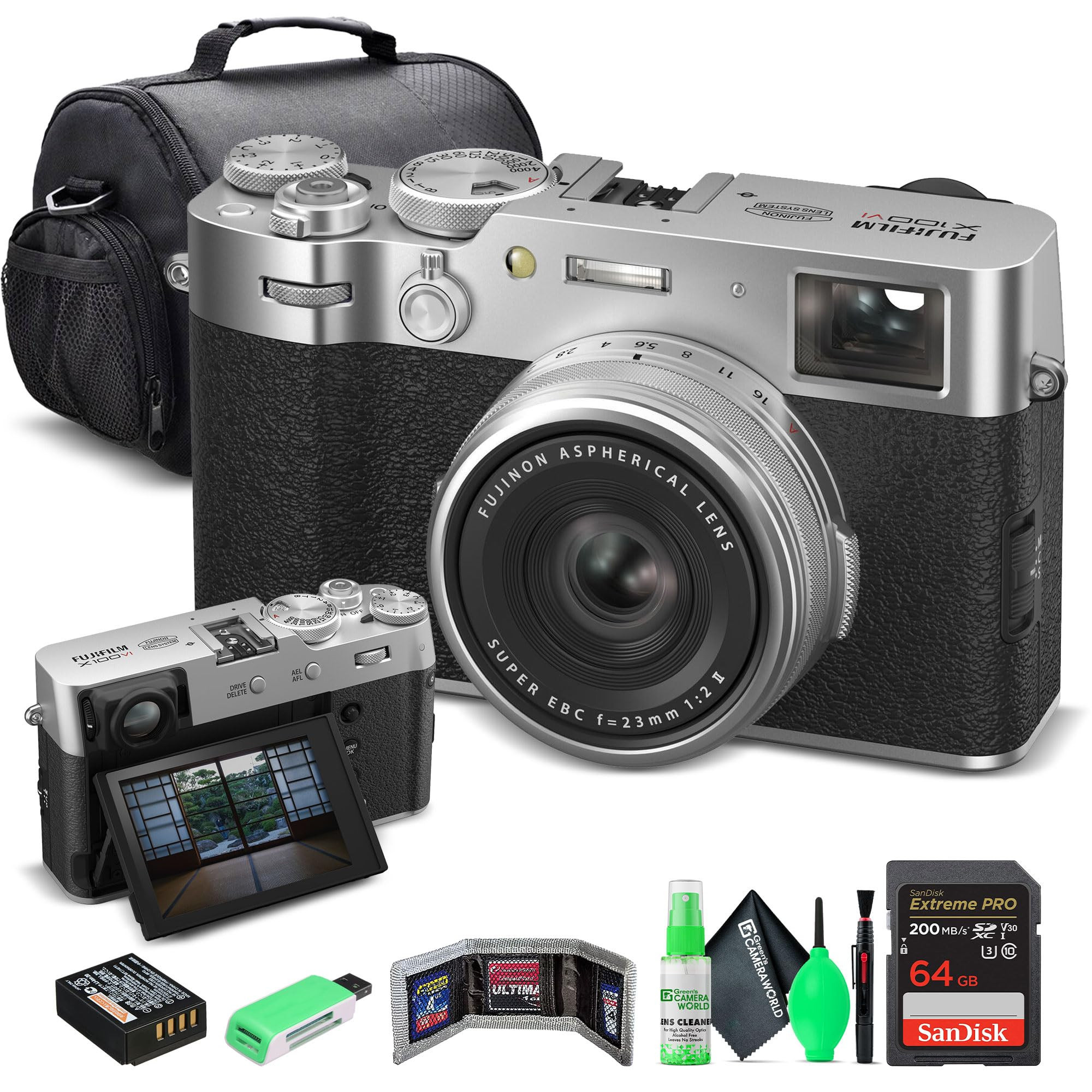 FUJIFILM X100VI Digital Camera (Silver) (16821822) + 64GB Card + Card Reader + Carrying Case + Me... | Amazon (US)