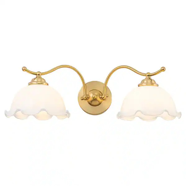 2-Light Gold Metal Wall Sconce with Flower Milky White Glass Shades | Bed Bath & Beyond
