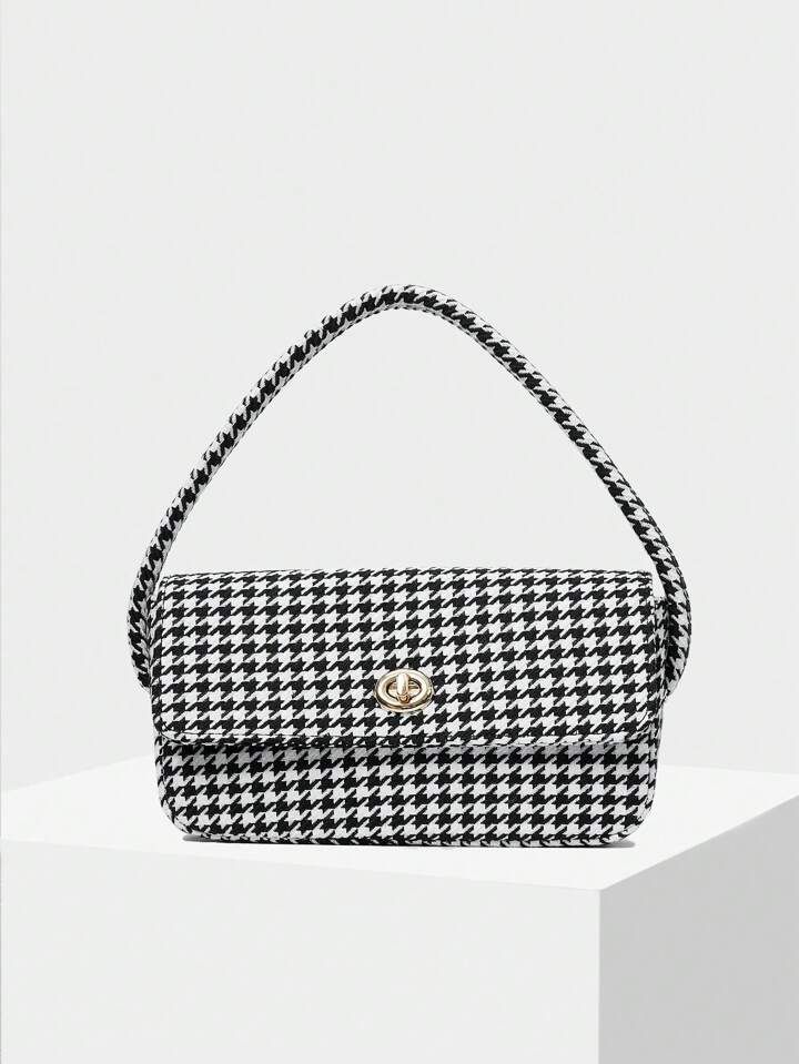 MOTF PREMIUM HOUNDSTOOTH BAGUETTE BAG | SHEIN