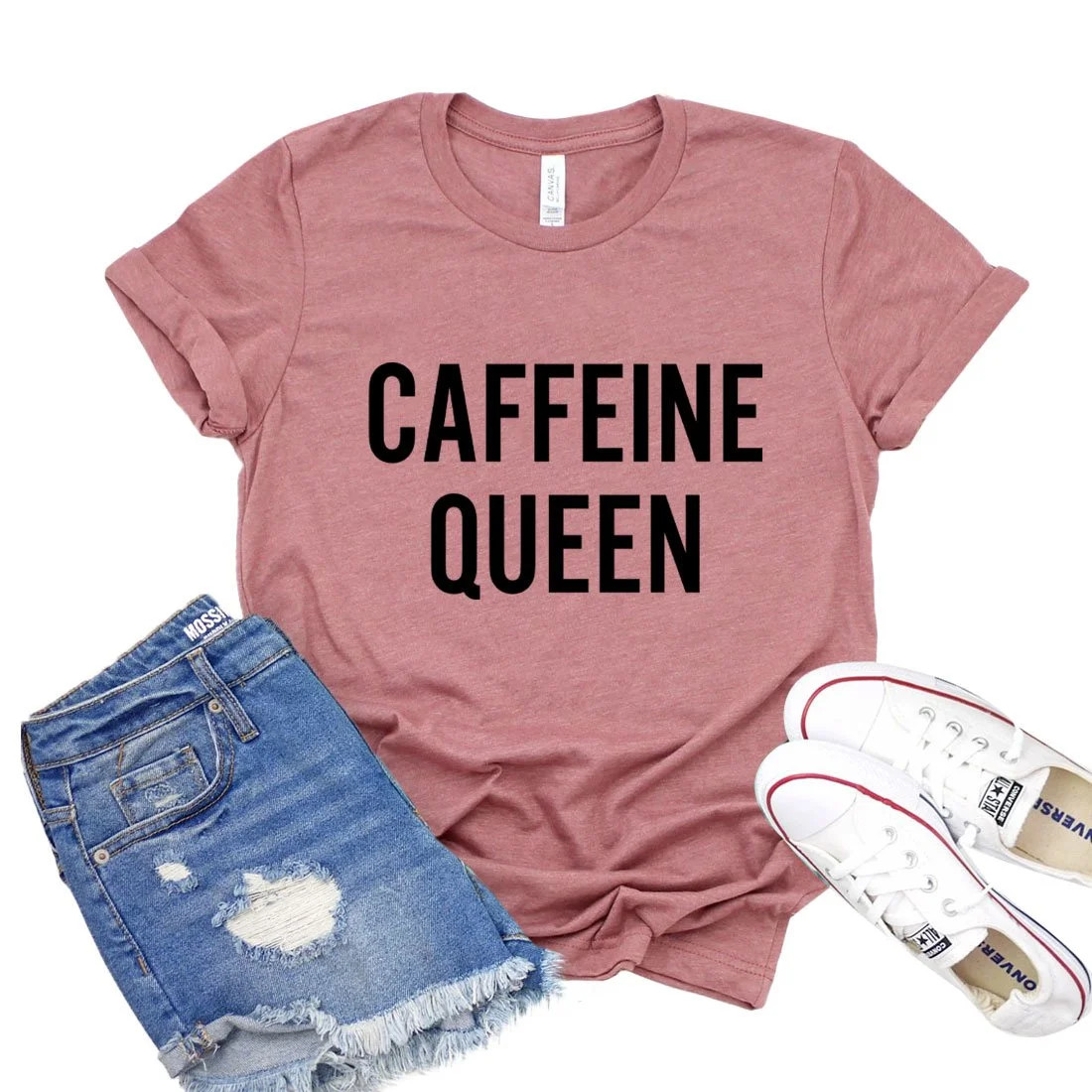 Caffeine Queen T-shirt Coffee Lover Top Addict Tee Women's Espresso Shirt Workout Tshirt Morning ... | Walmart (US)