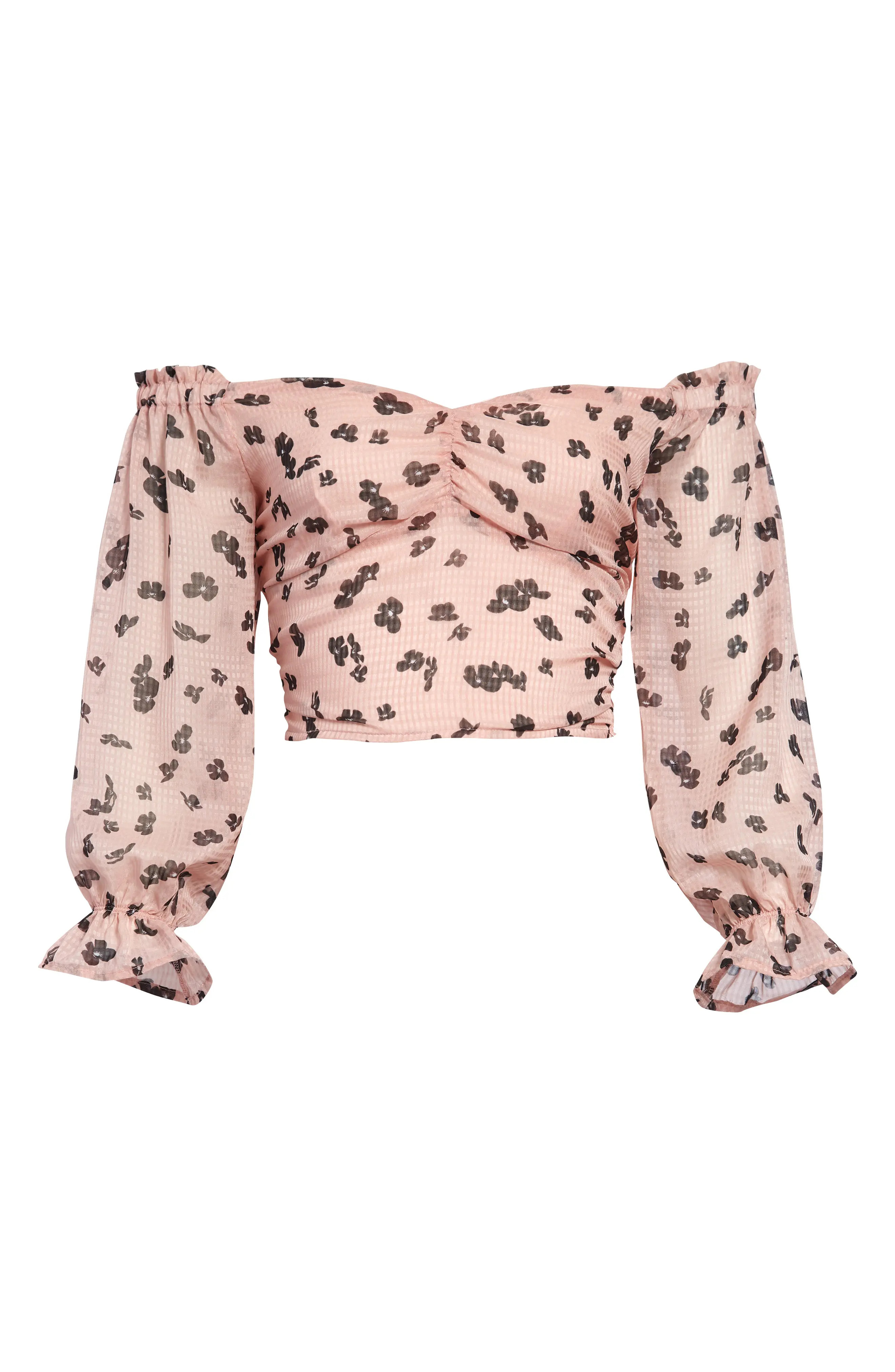 Women's Leith Floral Print Off The Shoulder Crop Top, Size Medium - Pink | Nordstrom