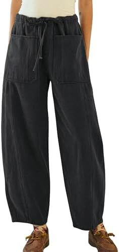 InterNos Women's Trendy Barrel Pants Wide Leg Mid Waisted Trousers Adjustable Drawstring Baggy Pa... | Amazon (US)