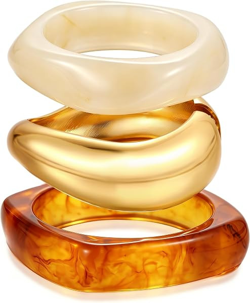 Chunky Gold Bangle Bracelets for Women, Dainty 14k Gold Plated Big Stackable Bangles Set, Trendy Statement Cuff Bracelet Stack Fashion Jewelry Gifts | Amazon (US)
