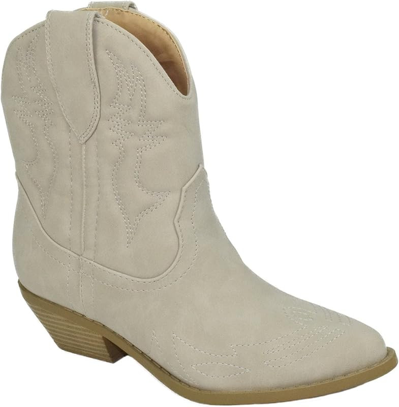 Soda Women Cowgirl Cowboy Western Stitched Ankle Boots Pointed Toe Short Booties Rigging-S | Amazon (US)