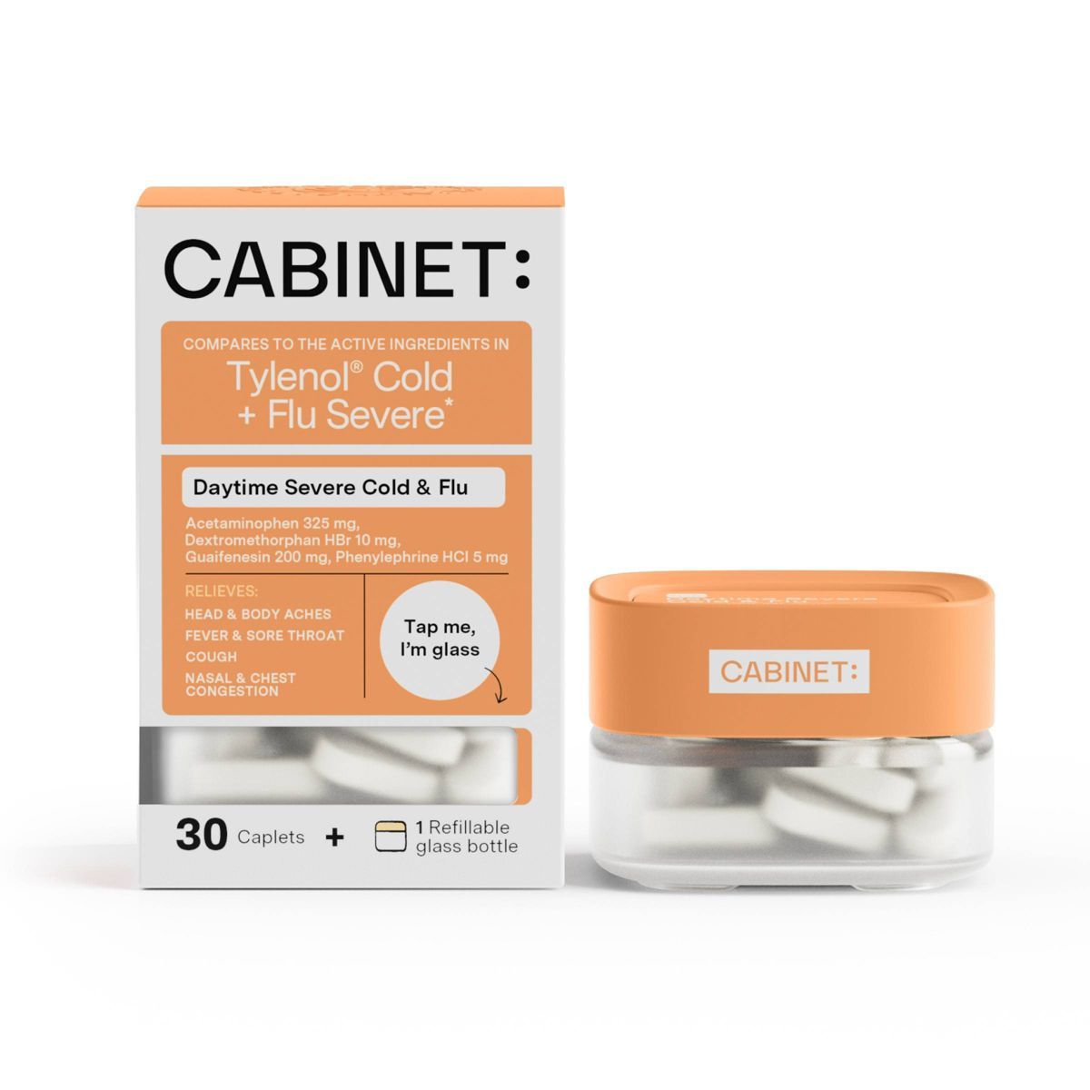 Cabinet Health Daytime Severe Cold & Flu Refillable Glass Bottle - 30ct | Target