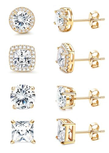 MILACOLATO Cubic Zirconia Stud Earrings for Women Men | 18K Gold Plated Hypoallergenic Sterling Silver Post Earrings | Big Brilliant Simulated Diamond CZ Halo Stud Earrings for Sensitive Ears MG | Amazon (US)