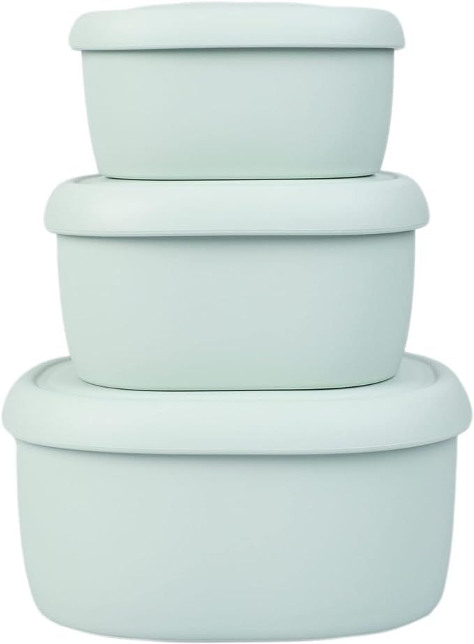 BLUE GINKGO Nesting Silicone Containers - Set of 3 Hard-Shell Silicone Food Storage Containers | ... | Amazon (US)