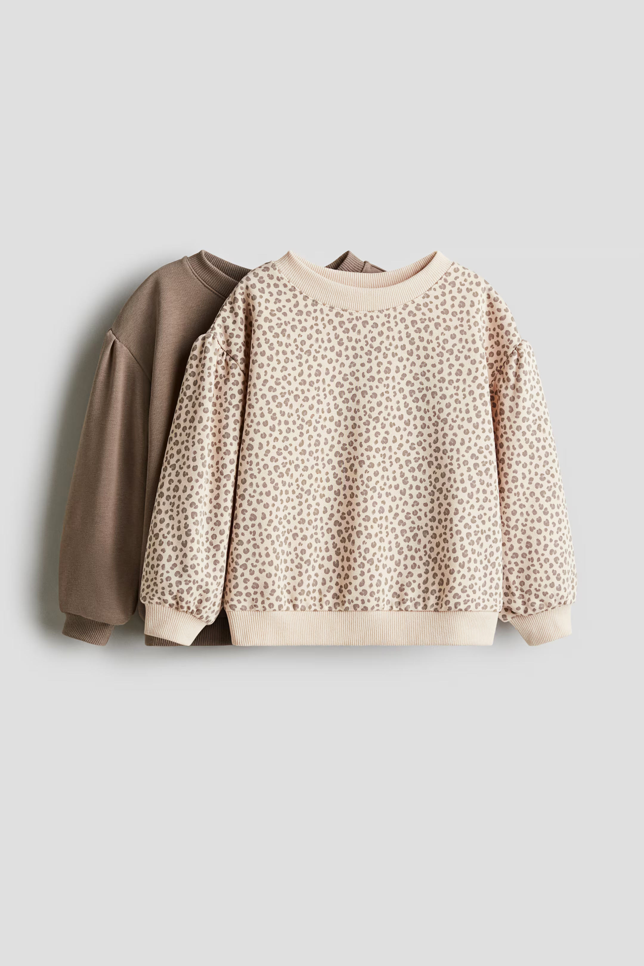 2-pack Puff-Sleeved Sweatshirts - Dark taupe/leopard print - Kids | H&M CA | H&M (US + CA)