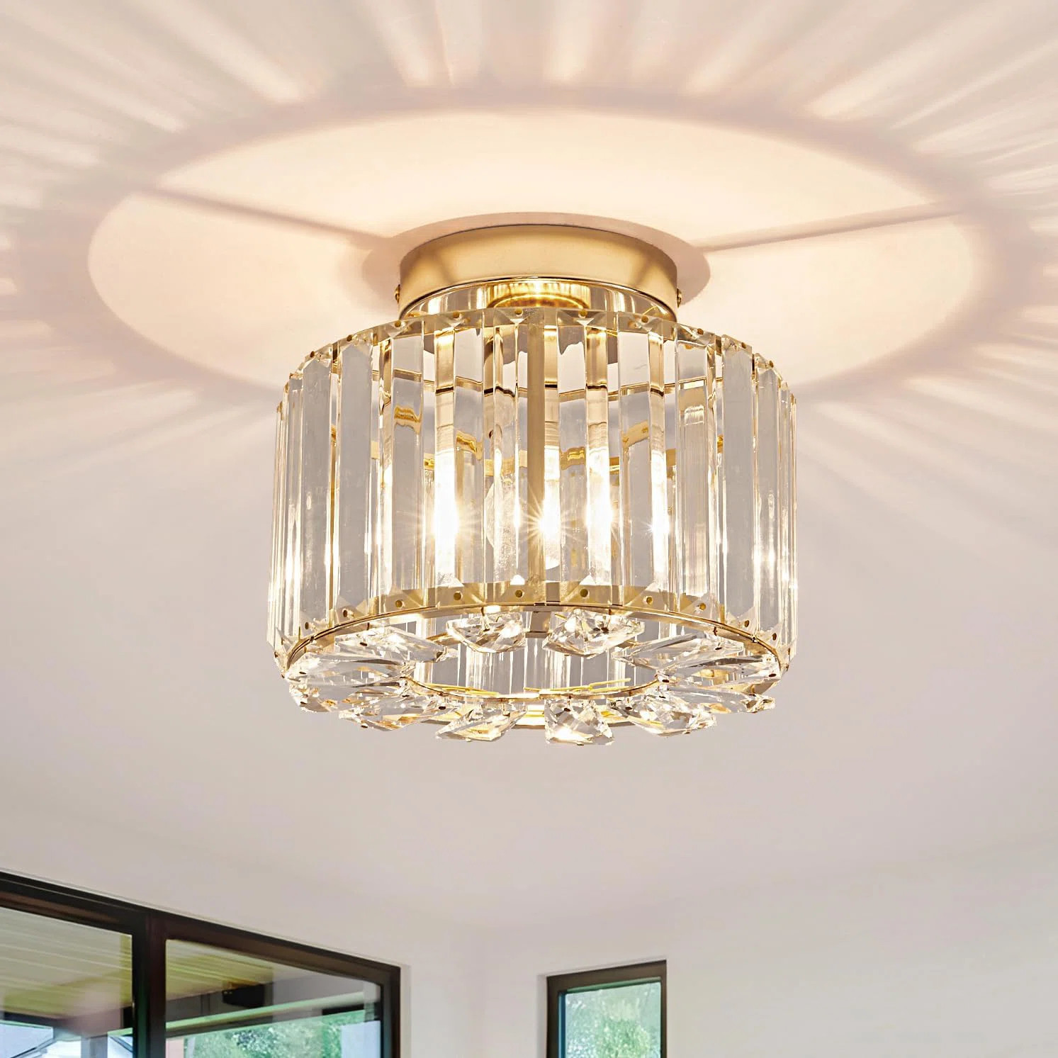 Mercer41 Elegant Gold K9 Crystal & Metal Semi-Flush Ceiling Light Fixture For Home Spaces | Wayfa... | Wayfair North America