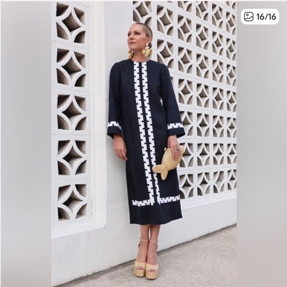 NWT Tuckernuck Atlantic Pacific Navy Blue White Embroidered Hartman Dress MEDIUM | Poshmark