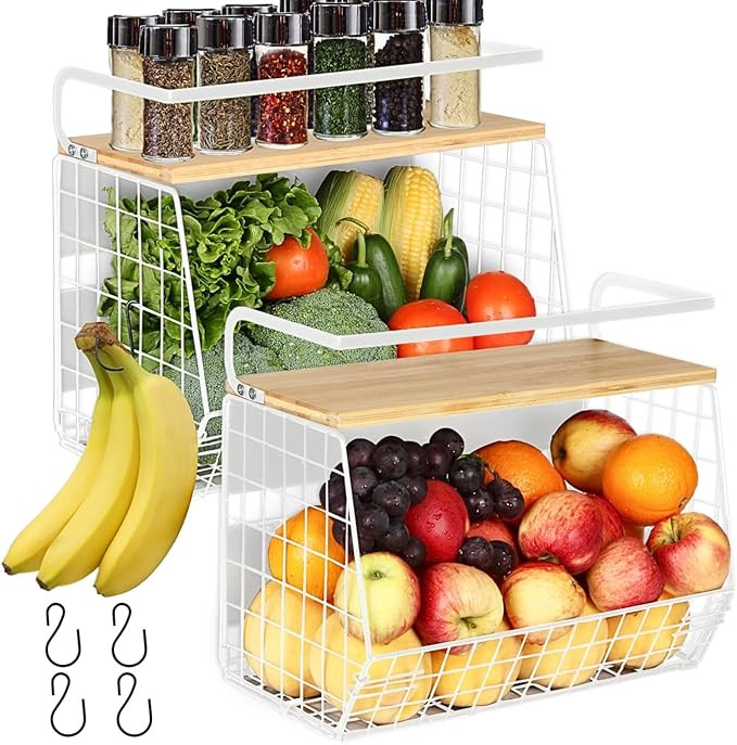 Magnetic Shelf for Fridge with Wood Lid, Fruit Potato and Onion Storage Bins, Pantry Organizers &... | Amazon (US)
