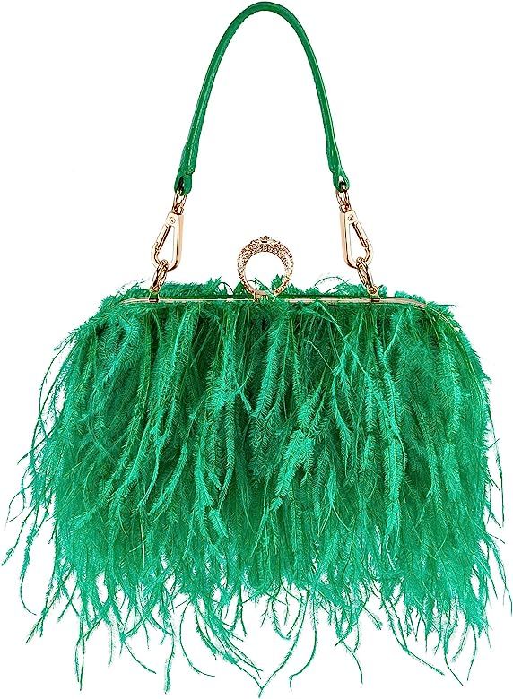 Women Ostrich Feather Tote Bag Fluffy Purse Clutch Feather Evening Handbag for Wedding Anniversar... | Amazon (US)