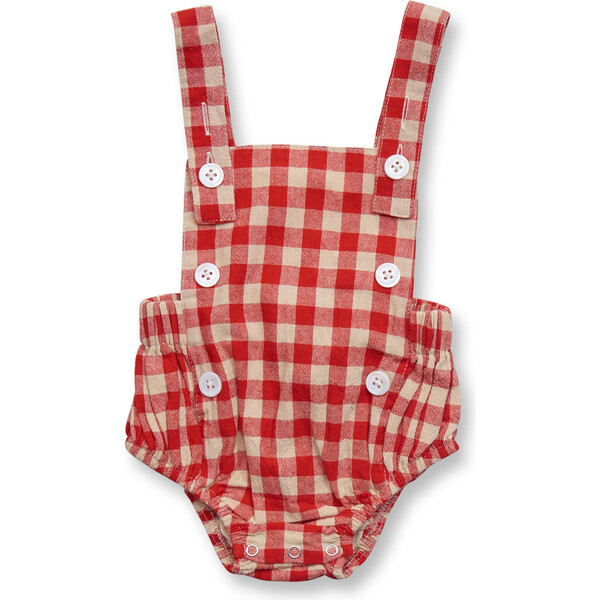 Baby Woven Gingham Romper, Red | Maisonette