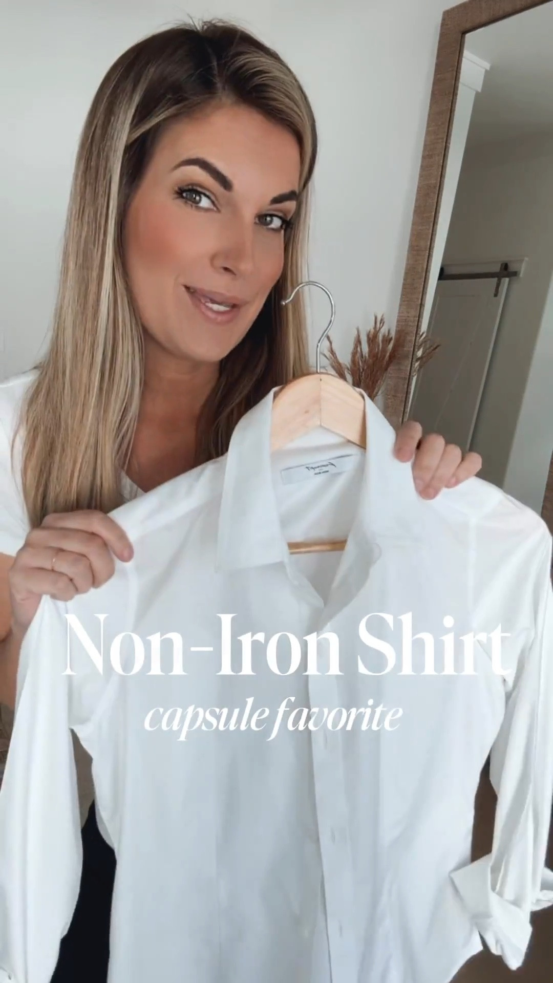 Workwear favorite you can dress down with jeans as well. This shirt does not require ironing 🙌🏻.  I am in size 2, my usual size and small tall in the pants (use code RACHELXSPANX for a discount).  Shoes true to size.  

#LTKOver40 #LTKWorkwear #LTKStyleTip