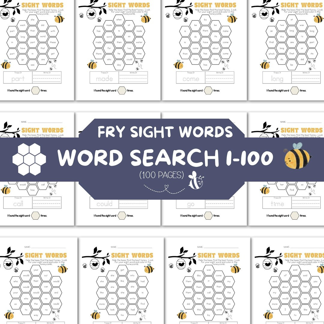 Fry’s 100 Sight Words Word Search Worksheets | Early Literacy Activity for Kindergarten & 1st G... | Etsy (US)