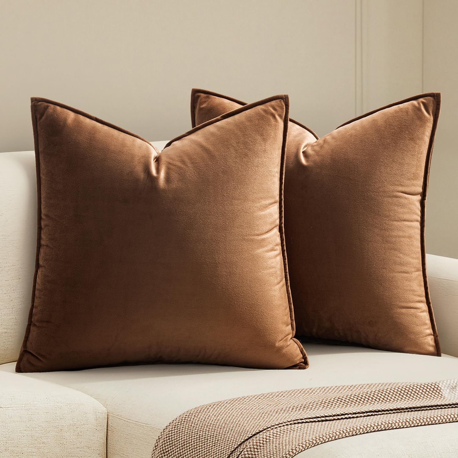 MIULEE Decorative Brown Velvet Throw Pillow Covers for Couch 18x18 Inch | Amazon (US)