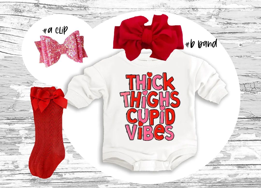 Valentines Day Baby Outfit Thick Thighs Cupid Vibes Super - Etsy | Etsy (US)