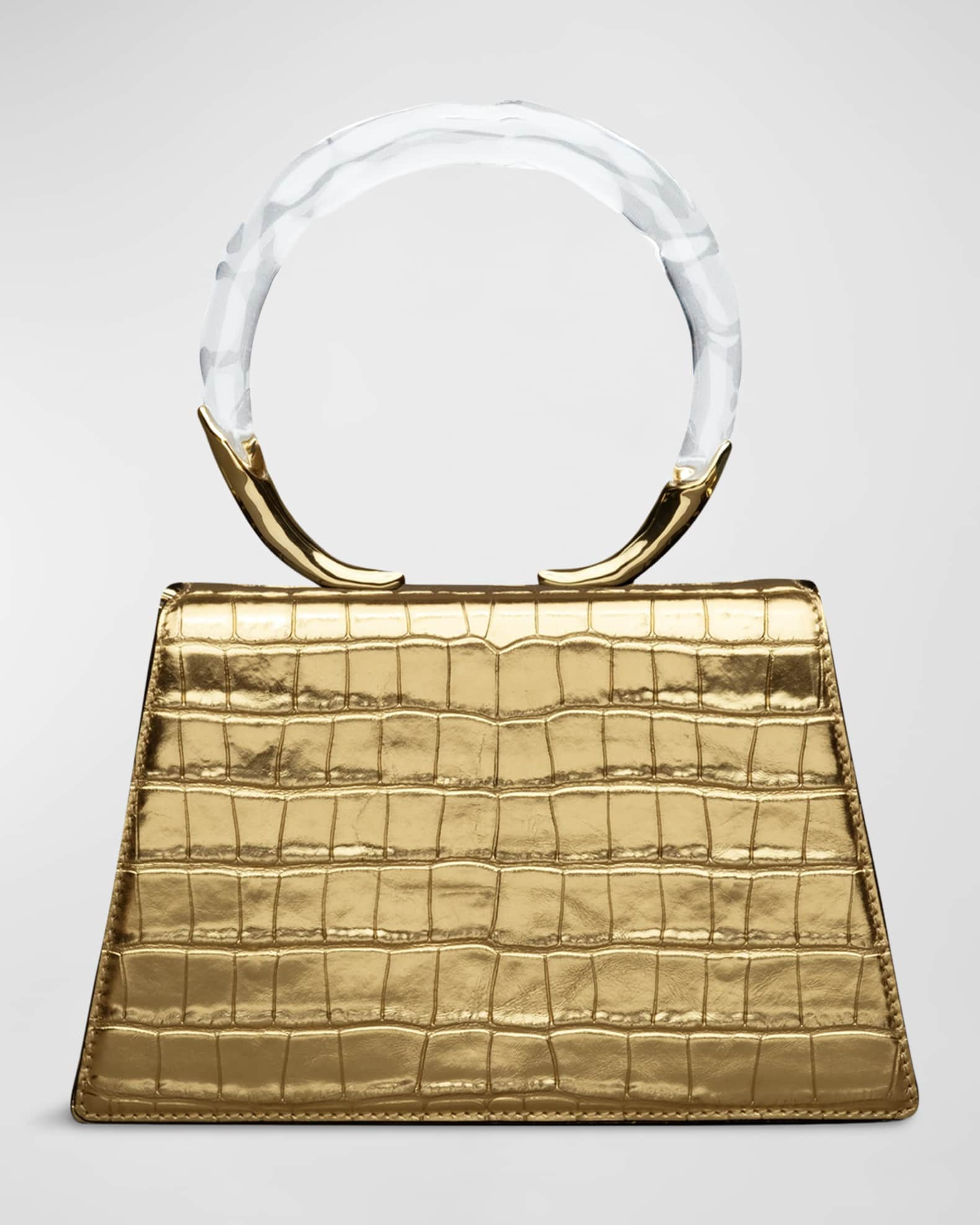 Lucite Quad Croc-Embossed Top-Handle Bag | Neiman Marcus
