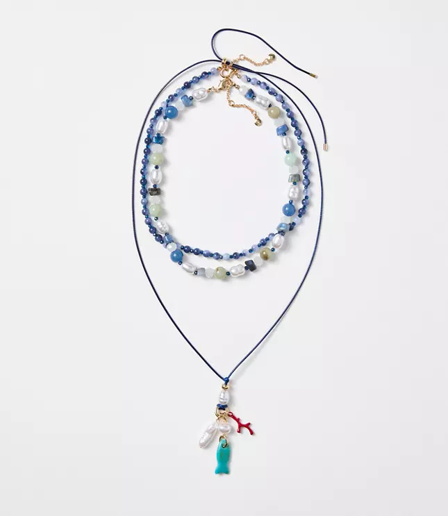 Pearlized Fish Layered Necklace Set | LOFT
