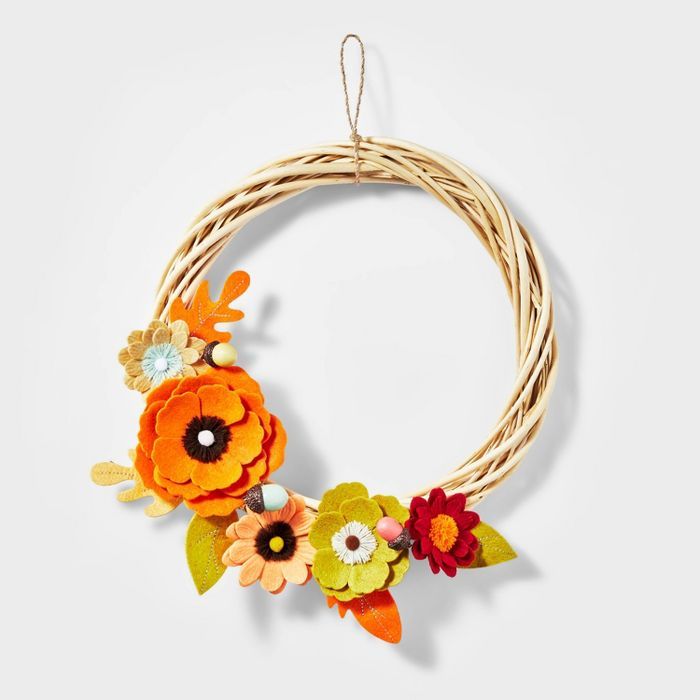 15.5" Willow Base Harvest Wreath (with Felt Flowers) - Spritz™ | Target