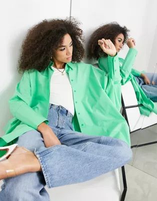 ASOS EDITION oversized cotton shirt in bright green | ASOS (Global)