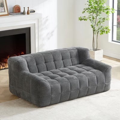 Sofa Loveseat, 64.6" Upholstered Deep Seat Fluffy Sofa, Tufted Velvet Compression Sofa, 2 Seating Floor Couch Grey | Target